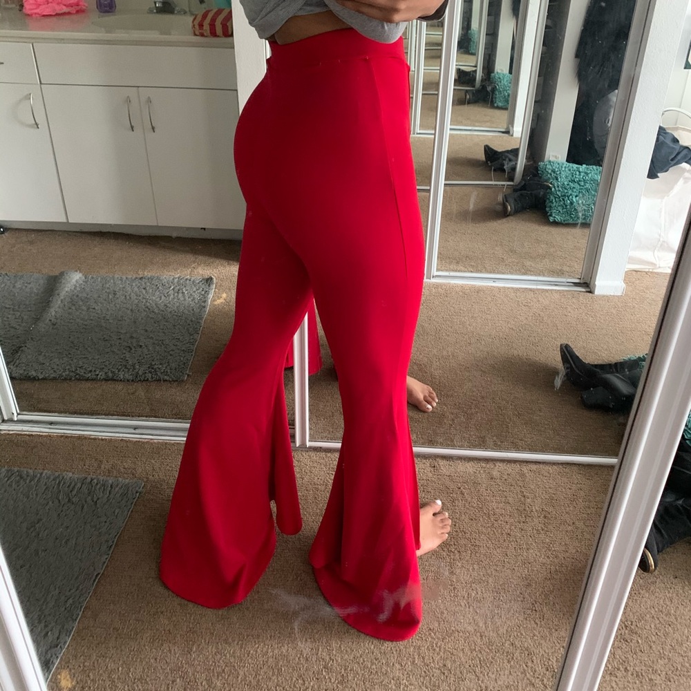 Red flare pants